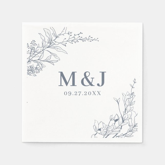 Elegant Azure Ivory Floral Wreath Monogram Wedding Napkin (Front)
