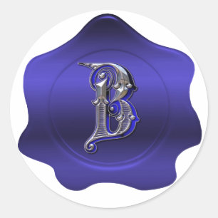 Elegant B Monogram Blue Wax Seal Look Sticker