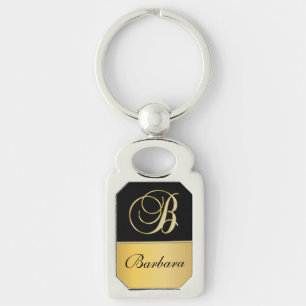 Elegant "B" Monogram Personalised Name Black Gold  Key Ring