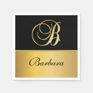 Elegant "B" Monogram Personalised Name Black Gold  Napkin