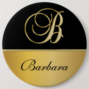 Elegant "B" Monogram Personalized Name Black Gold 6 Cm Round Badge
