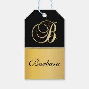 Elegant "B" Monogram Personalized Name Black Gold  Gift Tags