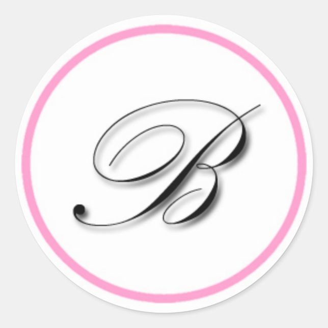 Elegant "B" monogram sticker: Pink and black Classic Round Sticker (Front)