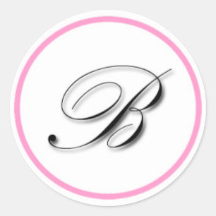 Elegant "B" monogram sticker: Pink and black Classic Round Sticker