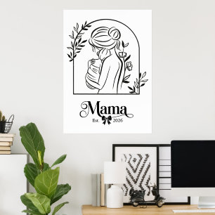 Elegant B&W Minimalist First Mother's Day Mama Est Poster