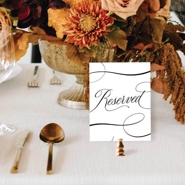 Elegant B & W Script Wedding Reserved Table Sign (Creator Uploaded)