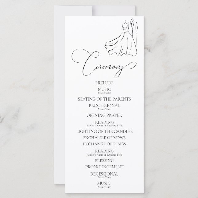 Elegant B&W Tux & Dress Ceremony Wedding Program (Front)