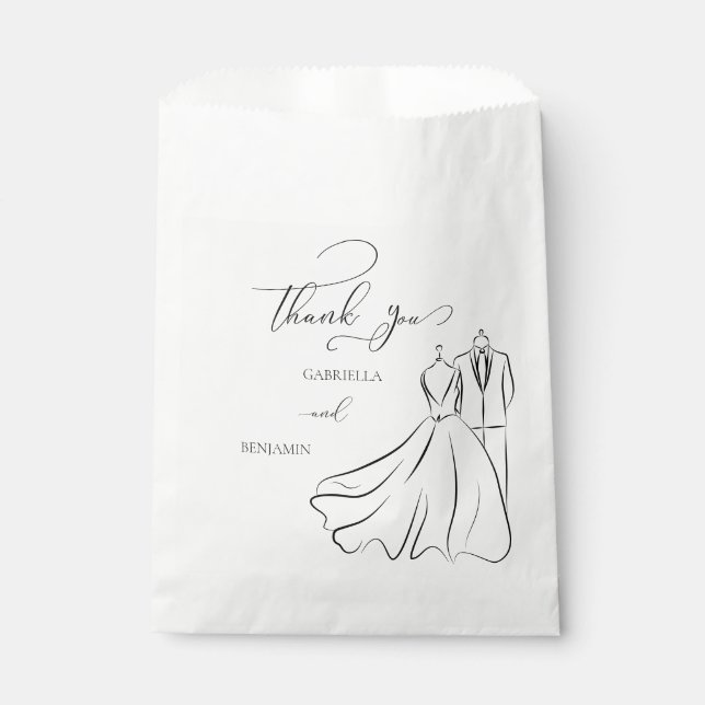 Elegant B&W Tux & Dress Thank You Wedding Favour Bags (Front)