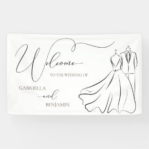 Elegant B&W Tux & Dress Wedding Welcome Banner