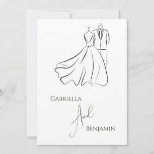 Elegant B&W Wedding Tux & Dress Formal Wedding Invitation