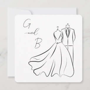 Elegant B&W Wedding Tux & Dress Square Wedding Invitation