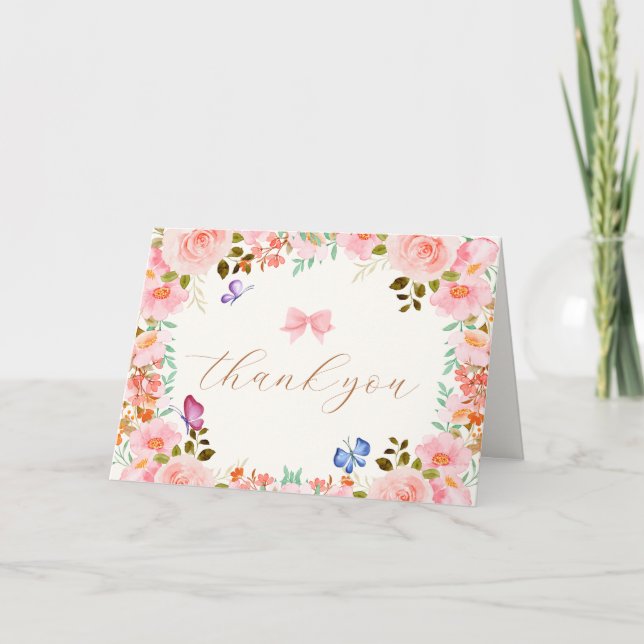 Elegant Baby Bloom Floral Butterfly Baby Shower  Thank You Card (Front)
