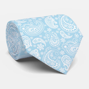 Elegant Baby Blue And White Vintage Paisley Tie