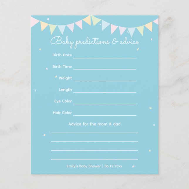 Elegant Baby Blue Boy Baby Shower Guessing Game (Front)
