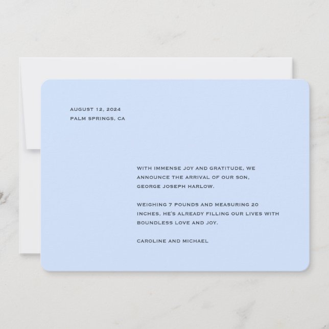 Elegant Baby Blue Boy Birth Announcement (Front)
