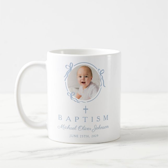 Elegant Baby Blue Boy Photo Baptism Coffee Mug (Left)