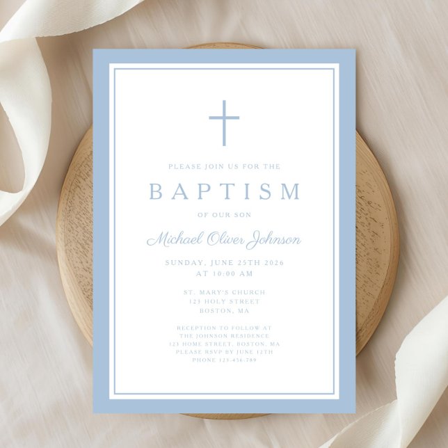 Elegant Baby Blue Cross Boy Baptism Invitation (Elegant Baby Blue Cross Boy Baptism Invitation)