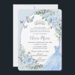 Elegant Baby Blue Floral Dress Silver Quinceañera Invitation<br><div class="desc">Personalise this soft baby blue floral Quinceañera / Sweet 16 birthday invitation easily and quickly. Simply click the customise it further button to edit the texts, change fonts and fonts colours. Featuring pretty pastel baby blue flowers, delicate greenery and a glittery baby blue gown. Matching items available in store. (c)...</div>