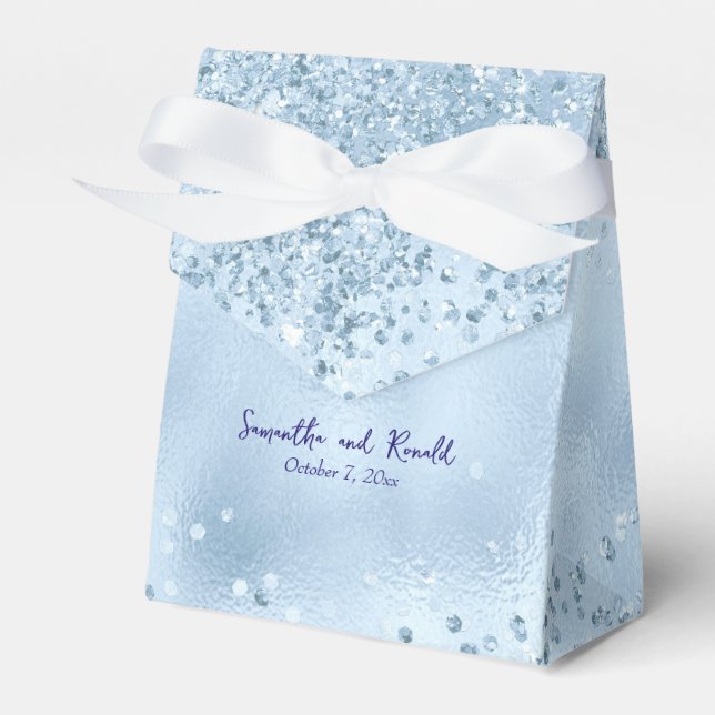 Elegant Baby Blue Glitter and Foil Wedding Favour Box (Front Side)