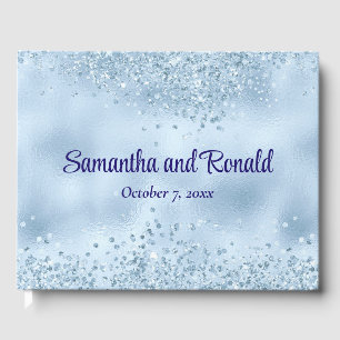 Elegant Baby Blue Glitter and Foil Wedding Guest Book