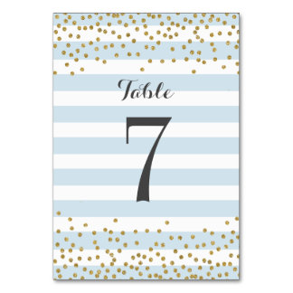 Elegant Baby Blue Gold Confetti Party Wedding Table Number