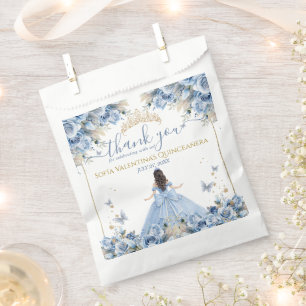 Elegant Baby Blue Gold Quinceañera Princess Bow Favour Bags