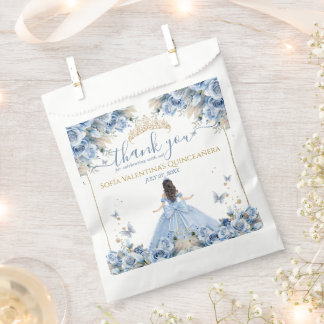 Elegant Baby Blue Gold Quinceañera Princess Bow Favour Bags