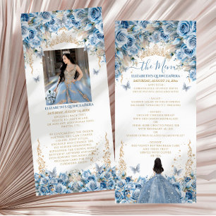 Elegant Baby Blue Gold Quinceanera Princess Crown Menu
