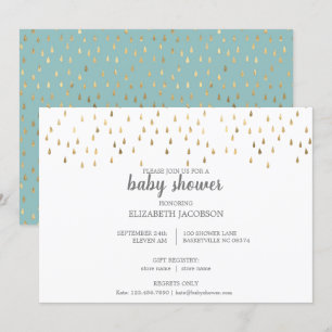 Elegant Baby Blue & Gold Raindrops Baby Shower Invitation