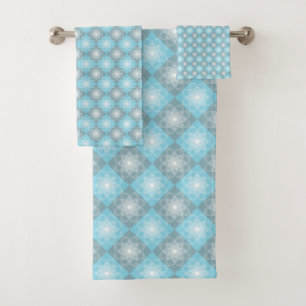 Elegant Baby Blue & Grey Diamond Pattern Bath Towel Set