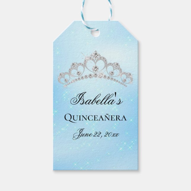 Elegant Baby Blue Quinceanera Gift Tags (Front)