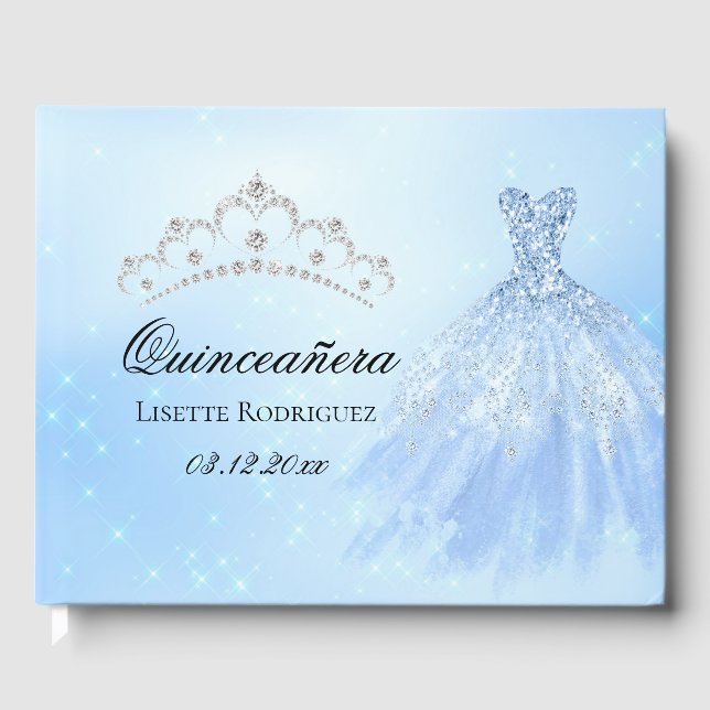 Elegant Baby Blue Quinceanera Guest Book (Front)