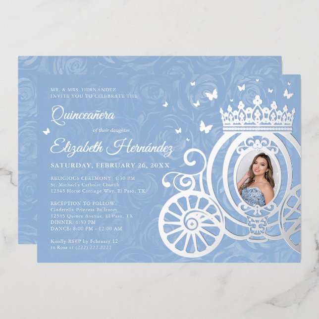 Elegant Baby Blue Quinceanera Princess Photo Foil  (Front/Back)