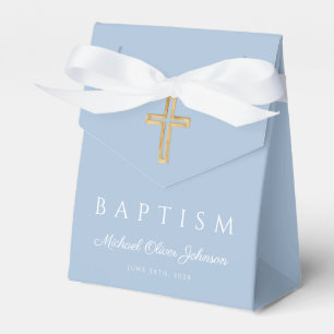 Elegant Baby Blue Religious Cross Boy Baptism Favour Box