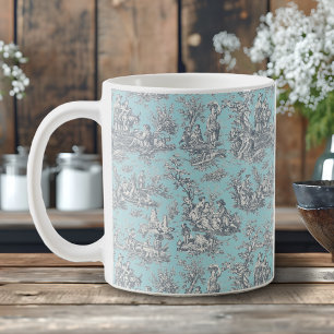 Elegant Baby Blue Vintage Toile de Jouy Coffee Mug