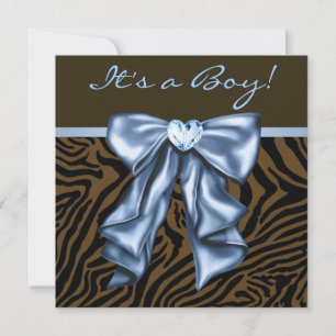 Elegant Baby Blue Zebra Baby Boy Shower Invitation
