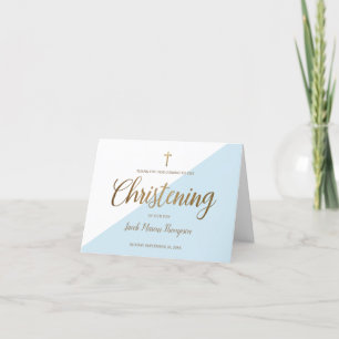 Elegant Baby Boy Blue Gold Thank You  Christening Card