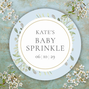 Elegant Baby Boy Sprinkle Greenery Foliage Classic Round Sticker