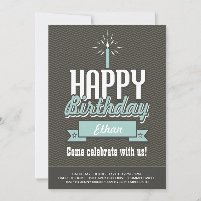 Elegant Baby Boy's First Birthday Photo Invite (Front)