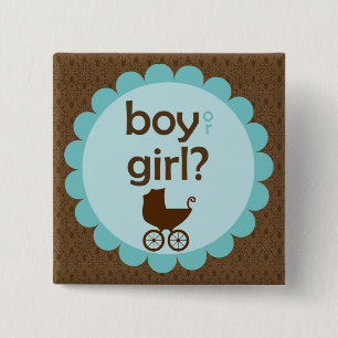 Elegant Baby Carriage Gender Reveal Party 15 Cm Square Badge