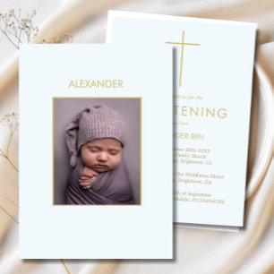 Elegant Baby Christening Minimalist Photo Baptism Invitation