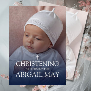 Elegant Baby Christening Photo Minimalist Invitation