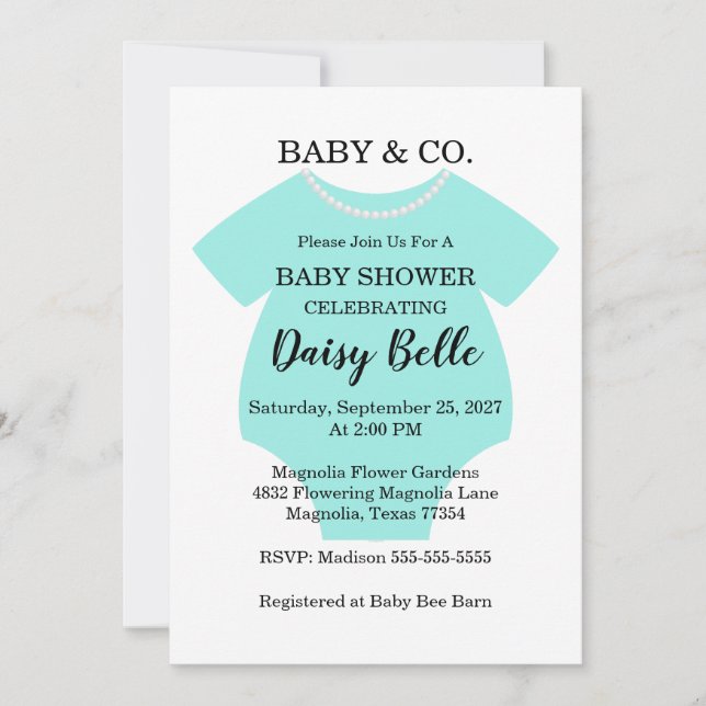 Elegant Baby & Co Black Teal Baby Shower Invitation (Front)
