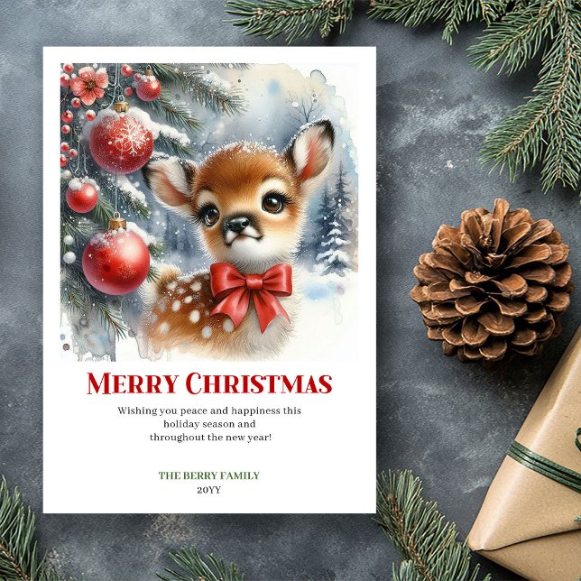 Elegant Baby Deer Christmas Scene Watercolor Card (Elegant Baby Deer Christmas Scene Watercolor Greeting Card

)