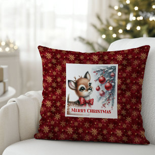 Elegant Baby Deer Snowy Forest Christmas Pillow  