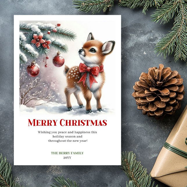 Elegant Baby Fawn Winter Scene Watercolor Greeting Holiday Card (Elegant Baby Fawn Winter Scene Watercolor Greeting Card

)