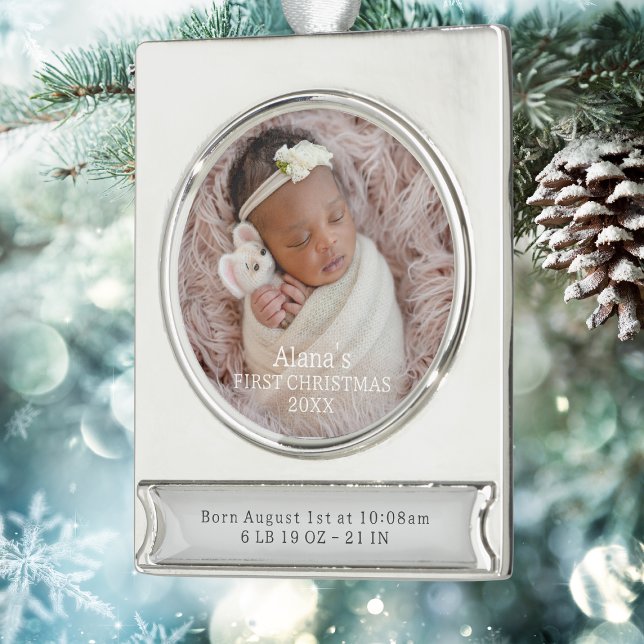 Elegant Baby Girl Birth Stats First Christmas Silver Plated Banner Ornament (Elegant Baby Girl Birth Stats First Christmas Silver Plated Banner Ornament
)