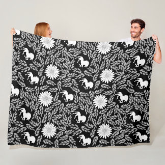 Elegant Baby Girl Black and White Unicorn Pattern Fleece Blanket