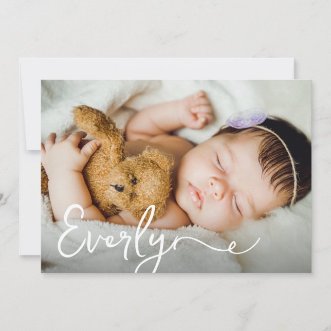 Elegant Baby girl name Custom photo Birth Thank You Card (Front)