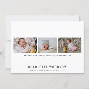Elegant Baby Girl Photo Collage Birth Announcement
